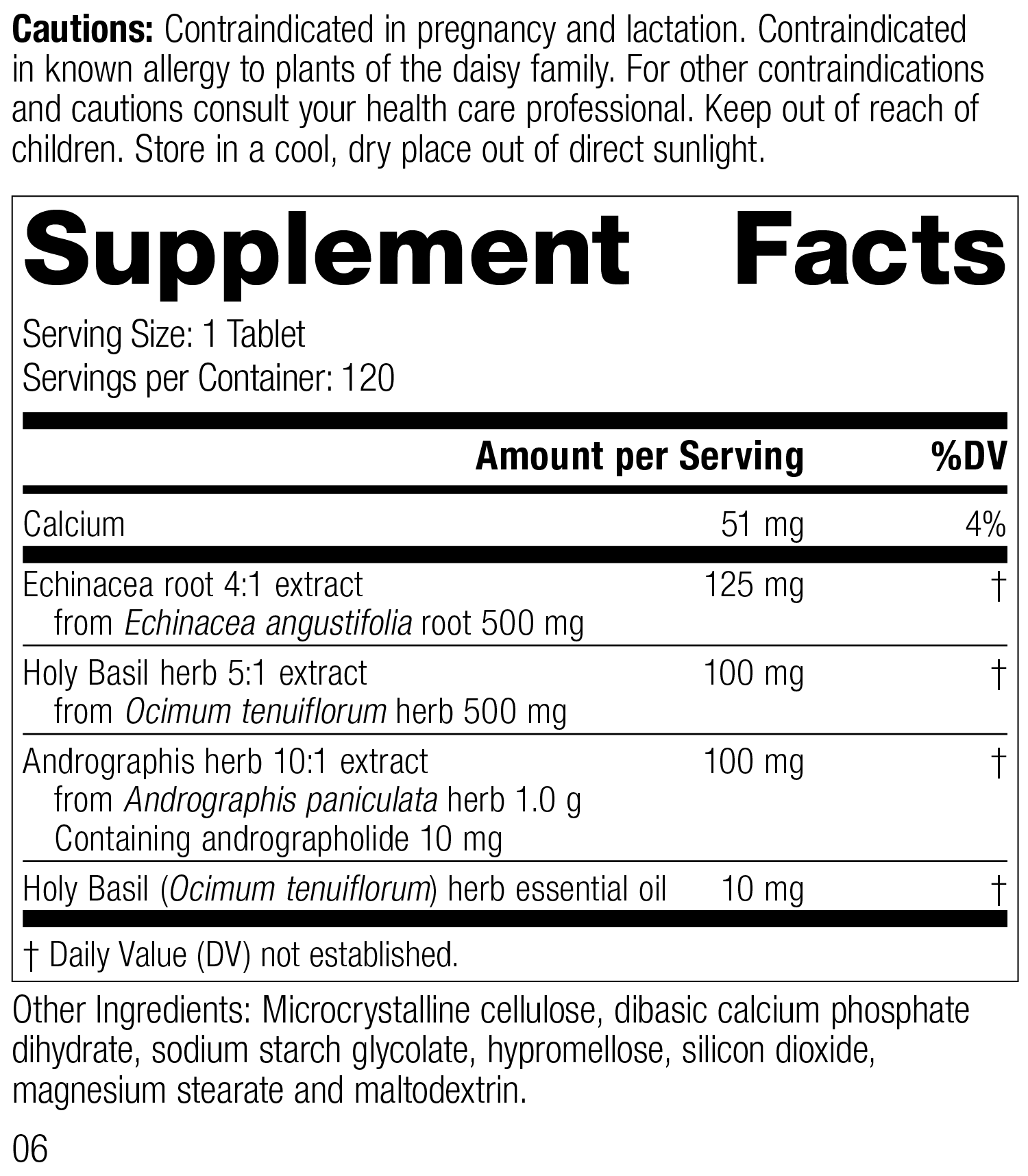 Andrographis Complex, 120 Tablets, Rev 05 Supplement Facts